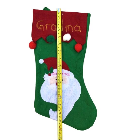 RED/GREEN SANTA CHRISTMAS STOCKING "GRADMA" EMBELLISHED ON TOP SIZE-16" - Picture 2 of 4